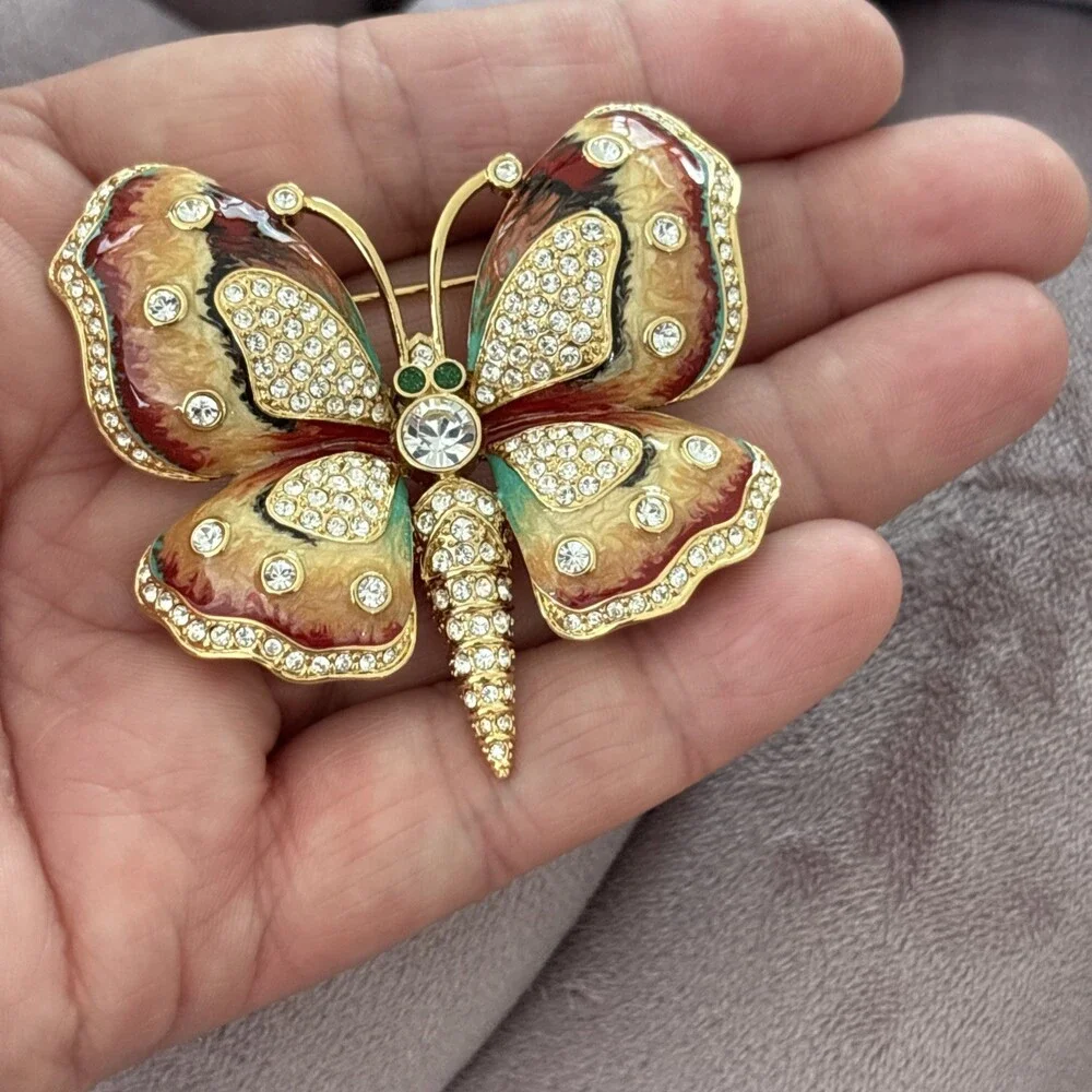 Kenneth Jay Lane KJL Large Princess Butterfly Brooch Pin Enameled Gold